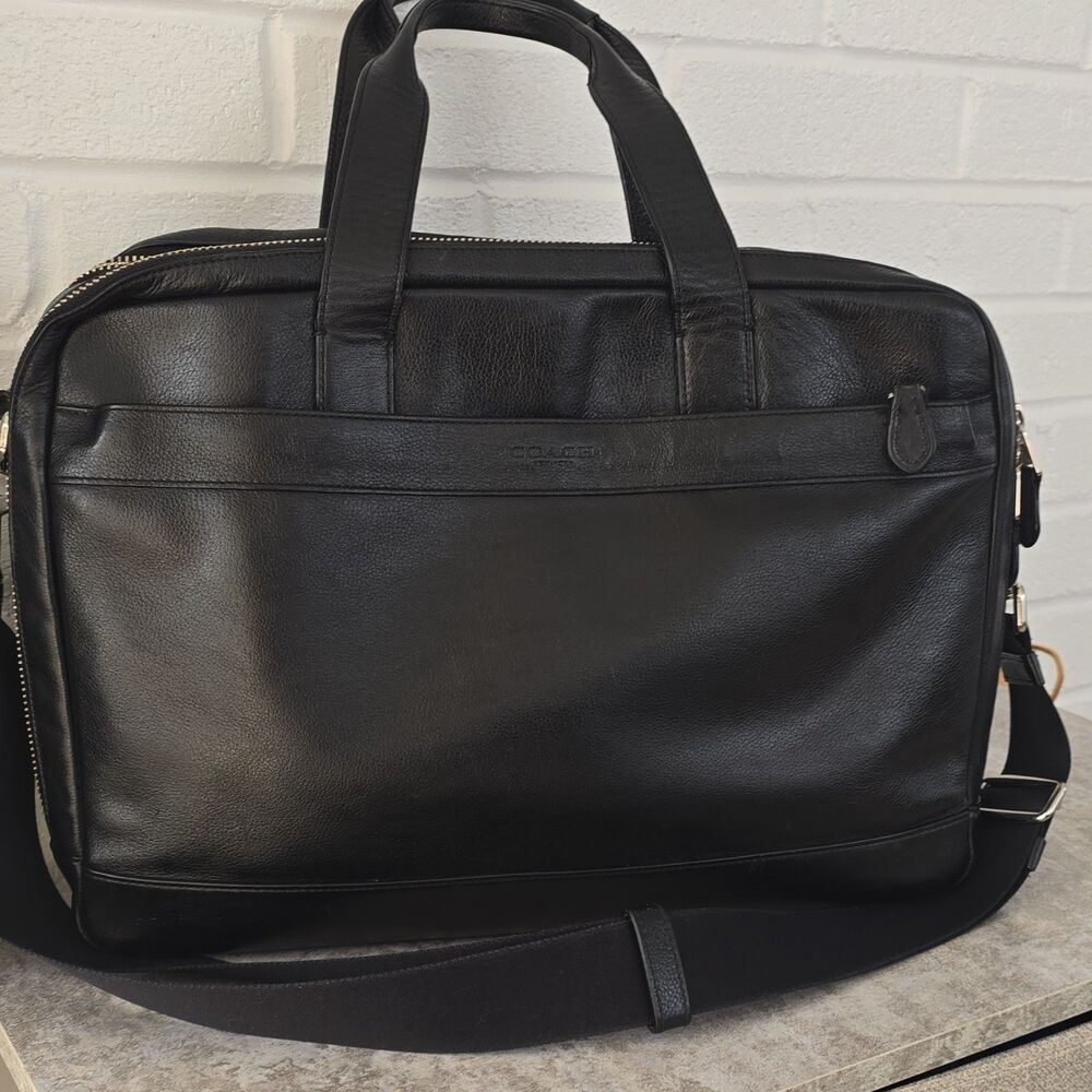 Coach Hamilton Black Leather Briefcase Padded Solid F54804